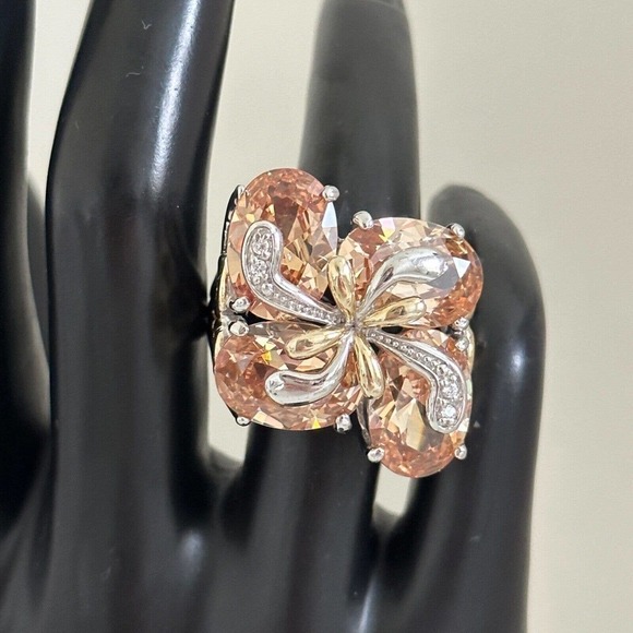SETA 925 Sterling Silver Huge Clear & Orange CZ Chunky Statement Ring Size 11 - Picture 13 of 15